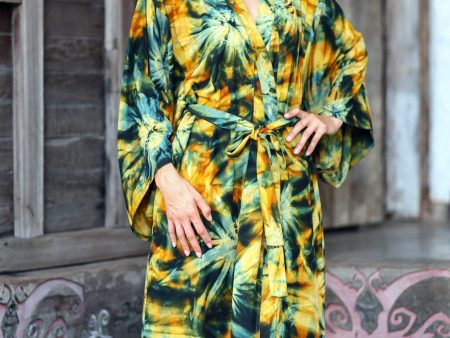 Golden Firebirds Yellow Women s Batik Robe Fashion