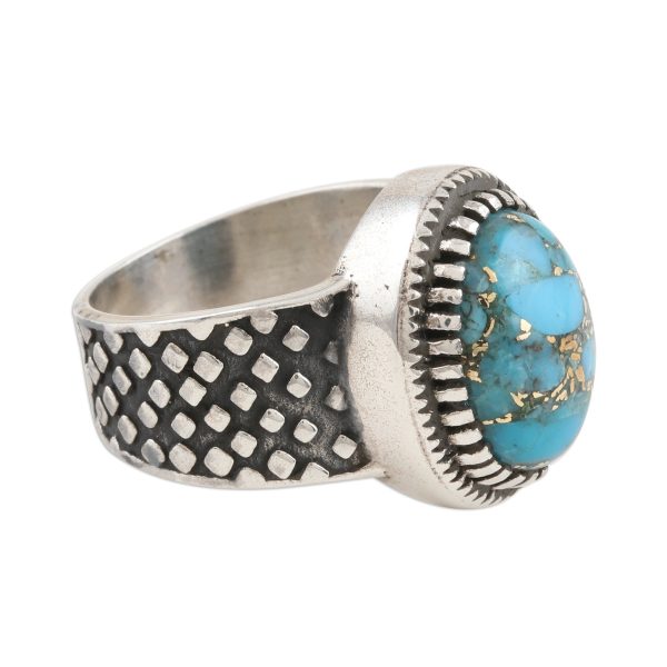 Majestic Allure Composite Turquoise and Sterling Silver Men s Ring For Cheap