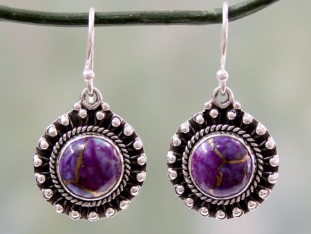 Purple Fire Turquoise & Silver Dangle Earrings Sale