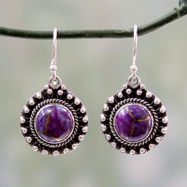 Purple Fire Turquoise & Silver Dangle Earrings Sale