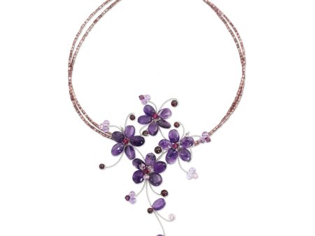 Refinement Amethyst Silver Beaded Necklace Discount