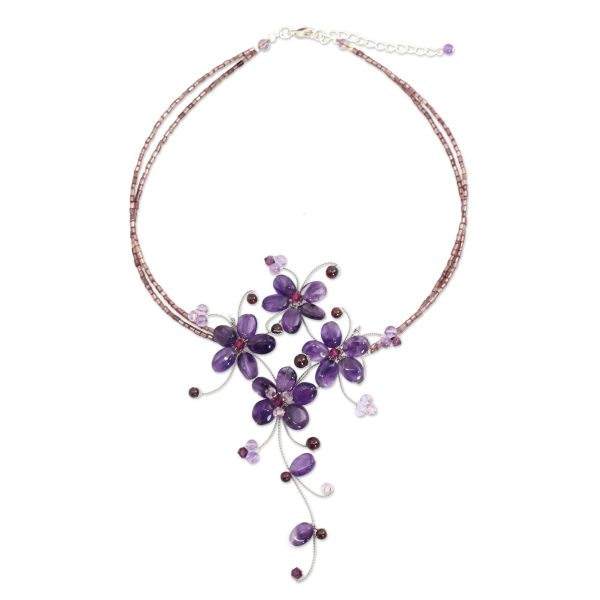 Refinement Amethyst Silver Beaded Necklace Discount