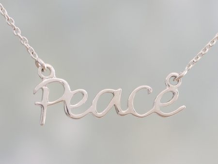 Peace Mantra Silver Pendant Necklace For Sale