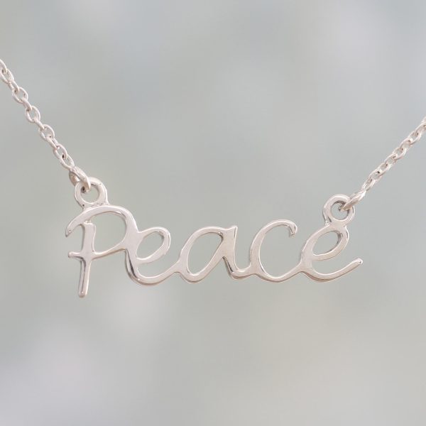 Peace Mantra Silver Pendant Necklace For Sale