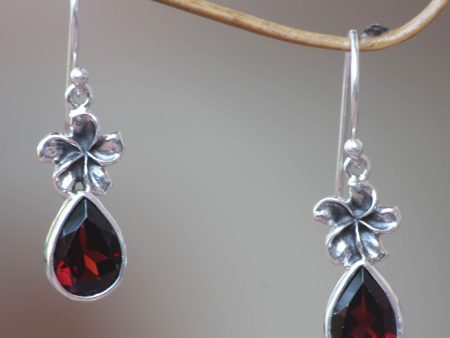 Plumeria Dew Garnet & Silver Dangle Earrings Online Hot Sale