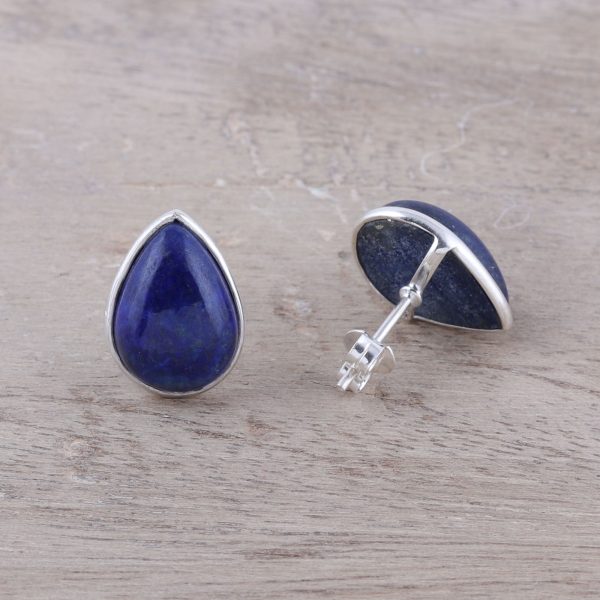 Mystic Tears Teardrop Lapis Lazuli Button Earrings from India Online Hot Sale