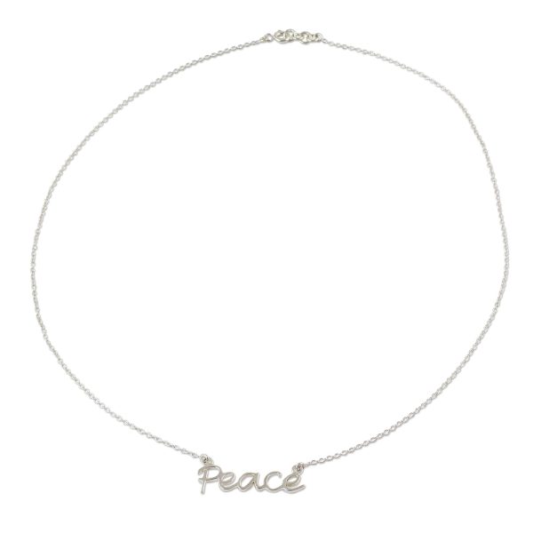 Peace Mantra Silver Pendant Necklace For Sale