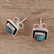 Mystic Frame Square Sterling Silver and Composite Turquoise Stud Earrings Online Hot Sale