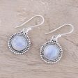 Moonlight Dots Round Rainbow Moonstone Dangle Earrings from India Online Hot Sale