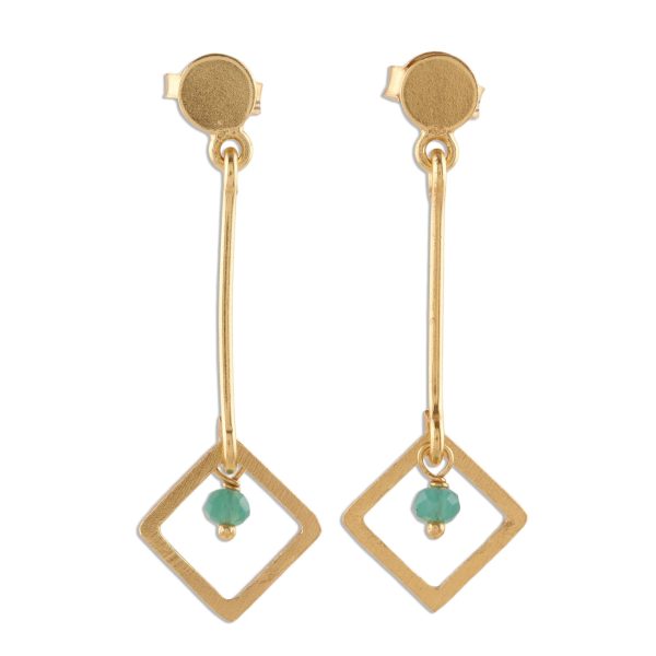 Square Dazzle 22k Gold Plated Chalcedony Dangle Earrings from India For Discount