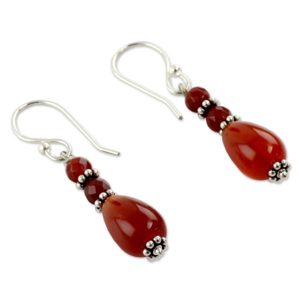 Sterling Silver & Carnelian Beaded Earrings For Discount