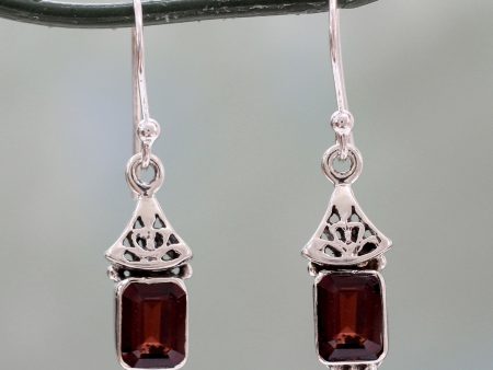 Red Lantern Garnet & Silver Dangle Earrings Discount