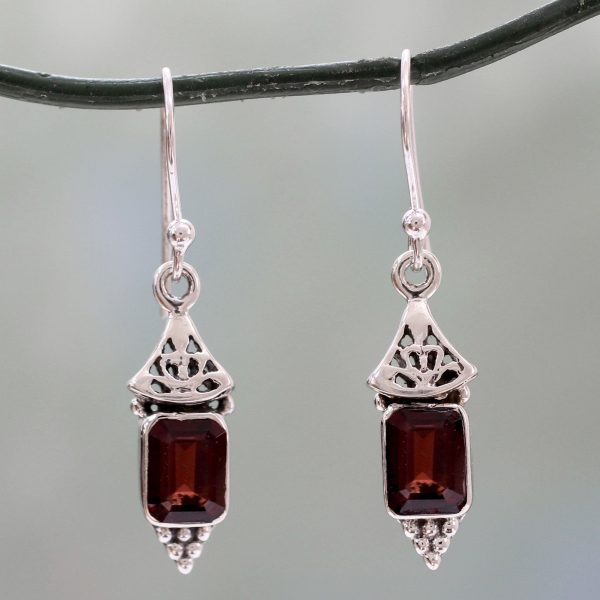 Red Lantern Garnet & Silver Dangle Earrings Discount