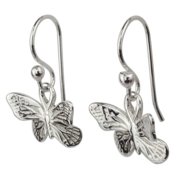 Monarch Butterfly Silver Dangle Earrings For Sale