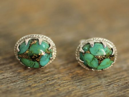 Morning in Green Turquoise Silver Stud Earrings Hot on Sale