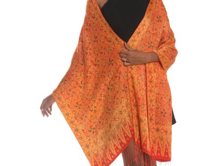 Serene Garden Red & Yellow Silk Shawl Discount