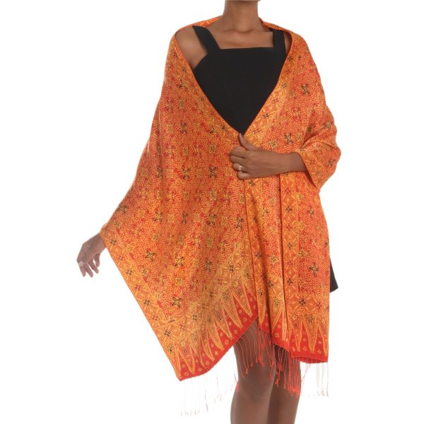 Serene Garden Red & Yellow Silk Shawl Discount