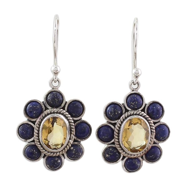 Sunny Blue Citrine & Lapis Lazuli Dangle Earrings For Cheap