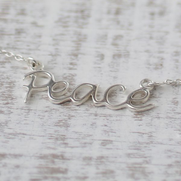 Peace Mantra Silver Pendant Necklace For Sale