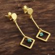 Square Dazzle 22k Gold Plated Chalcedony Dangle Earrings from India For Discount