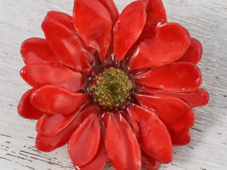 Let It Bloom Cardinal Red Gold Plated Aster Brooch For Cheap