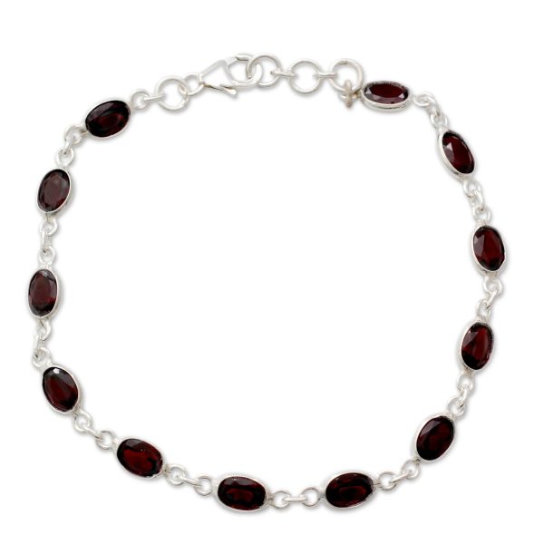 Romantic Red Garnet Silver Tennis Bracelet For Discount