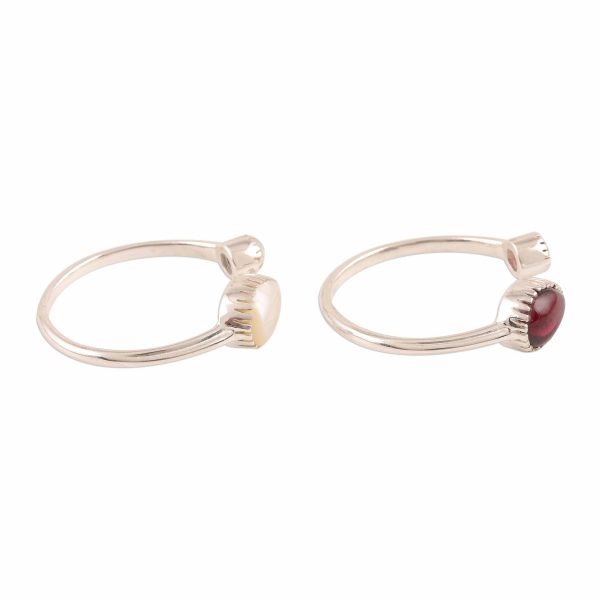 Stylish Flavor Garnet and Cultured Pearl Wrap Rings from India (Pair) Sale