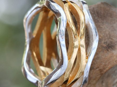 Ocean Waves Sterling Silver & Gold Band Ring Online Hot Sale