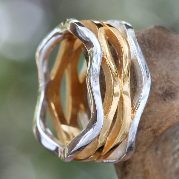 Ocean Waves Sterling Silver & Gold Band Ring Online Hot Sale