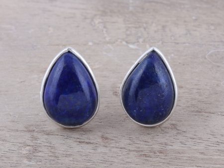 Mystic Tears Teardrop Lapis Lazuli Button Earrings from India Online Hot Sale