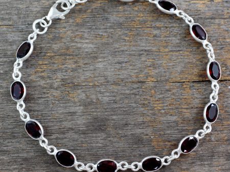 Romantic Red Garnet Silver Tennis Bracelet For Discount