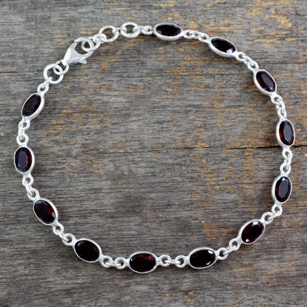 Romantic Red Garnet Silver Tennis Bracelet For Discount