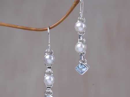 Silver Trail Blue Topaz & Pearl Dangle Earrings For Discount