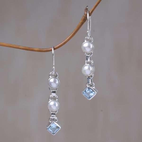 Silver Trail Blue Topaz & Pearl Dangle Earrings For Discount