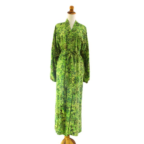 Emerald Forest Green Floral Batik Robe on Sale