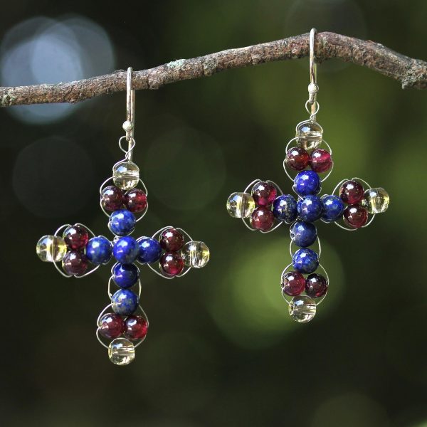 Precious Cross Multi-Gemstone Earrings on Sale