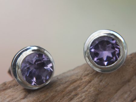 Purple Simplicity Amethyst Silver Stud Earrings Hot on Sale