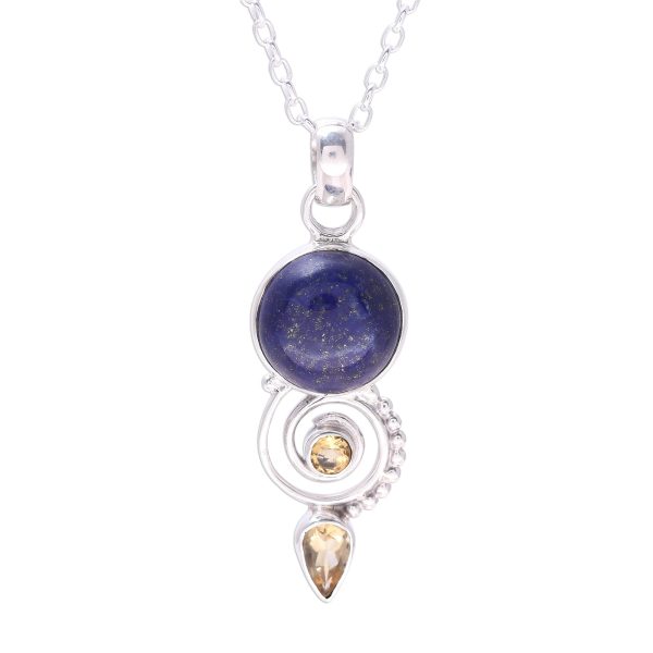 Majestic Spiral Citrine and Lapis Lazuli Spiral Necklace from India Online