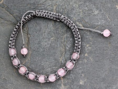 Rose Quartz Adjustable Beaded Bracelet For Sale