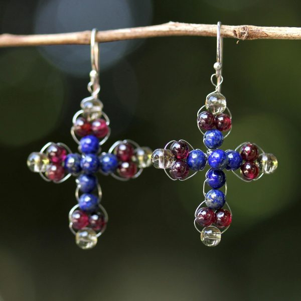 Precious Cross Multi-Gemstone Earrings on Sale