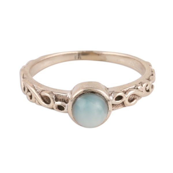 Sky Globe Wave Pattern Larimar Solitaire Ring from India Online now