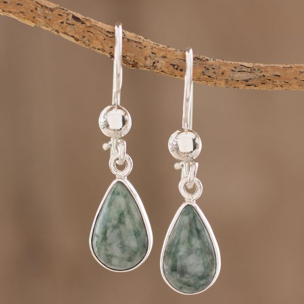 Pale Green Tears Jade & Silver Teardrop Dangle Earrings Hot on Sale