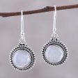 Moonlight Dots Round Rainbow Moonstone Dangle Earrings from India Online Hot Sale