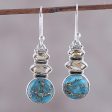 Peaceful Dazzle Citrine and Composite Turquoise Dangle Earrings from India For Sale