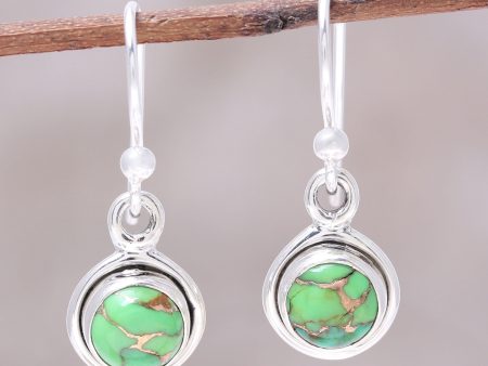 Adorable Moon in Green Sterling Silver and Green Composite Turquoise Earrings Cheap