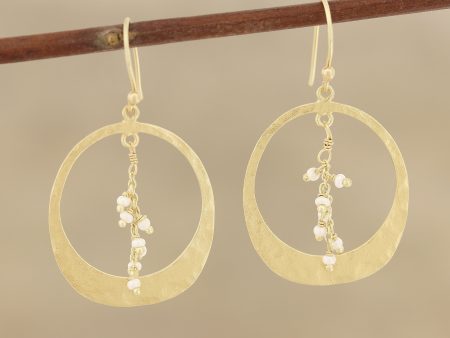 Moon Rain Gold Plated Cultured Pearl Dangle Earrings from India For Sale