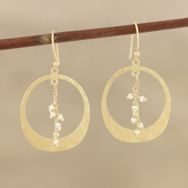 Moon Rain Gold Plated Cultured Pearl Dangle Earrings from India For Sale