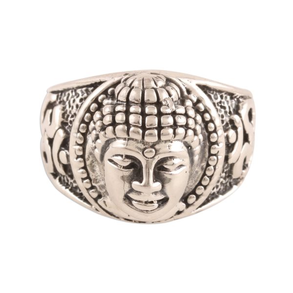 Meditating Buddha Sterling Silver Buddha Band Ring from India Hot on Sale