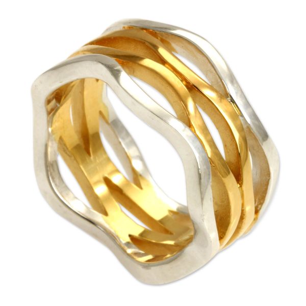 Ocean Waves Sterling Silver & Gold Band Ring Online Hot Sale