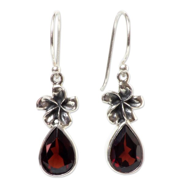 Plumeria Dew Garnet & Silver Dangle Earrings Online Hot Sale